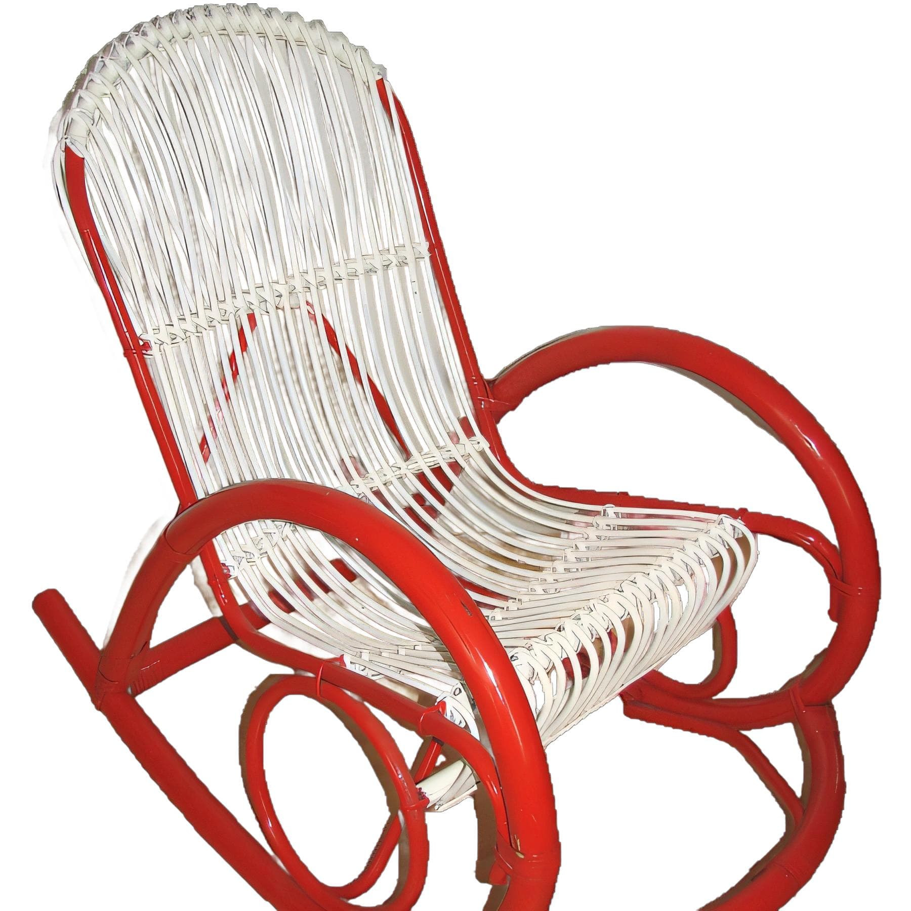 Fotel bujany, rattan biały, rama czerwona, Rohé Noordwolde, Holandia, lata 70.