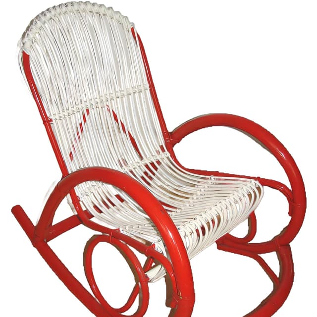 Fotel bujany, rattan biały, rama czerwona, Rohé Noordwolde, Holandia, lata 70. - WYMIARY