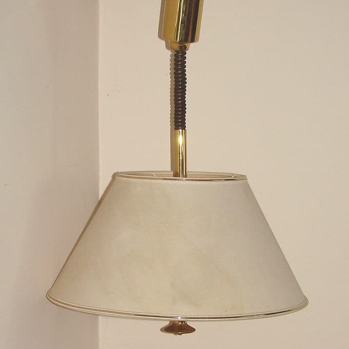 Lampa wisząca, beżowy abażur, mosiądz, GKS Leuchten Knapstein, Niemcy, lata 80. - 46561