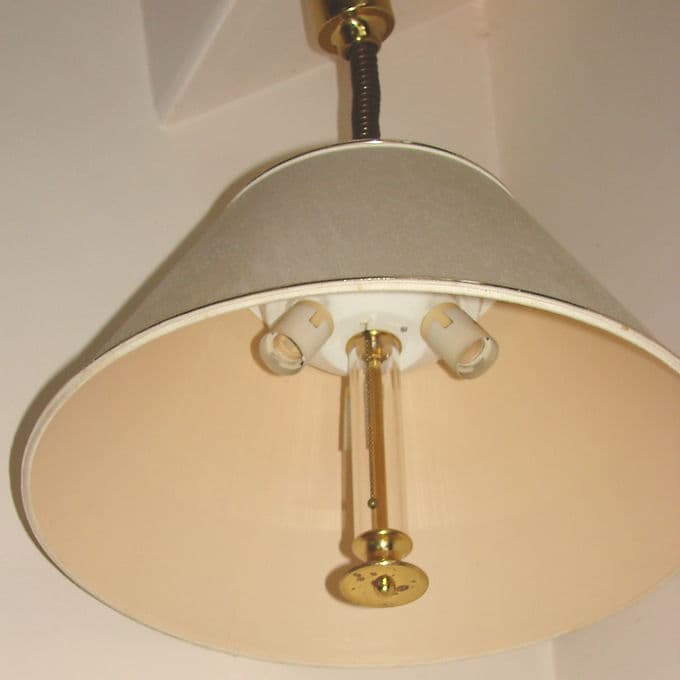 Lampa wisząca, beżowy abażur, mosiądz, GKS Leuchten Knapstein, Niemcy, lata 80. - 46558