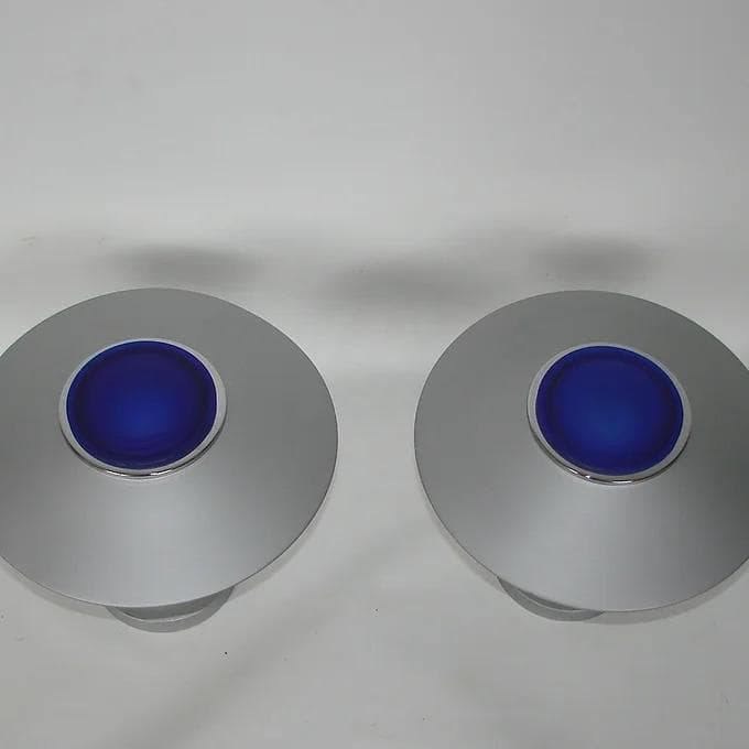 Para kinkietów Space Age, metal szary, szkło niebieskie, lata 80. - 46531