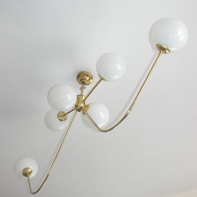 Żyrandol Stilnovo, mosiądz złoty, szkło białe, Włochy, lata 60. - 46521