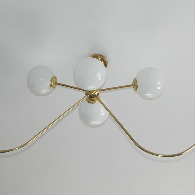 Żyrandol Stilnovo, mosiądz złoty, szkło białe, Włochy, lata 60. - 46524
