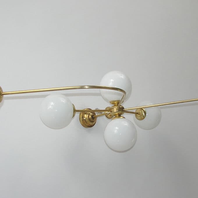 Żyrandol Stilnovo, mosiądz złoty, szkło białe, Włochy, lata 60. - 46522