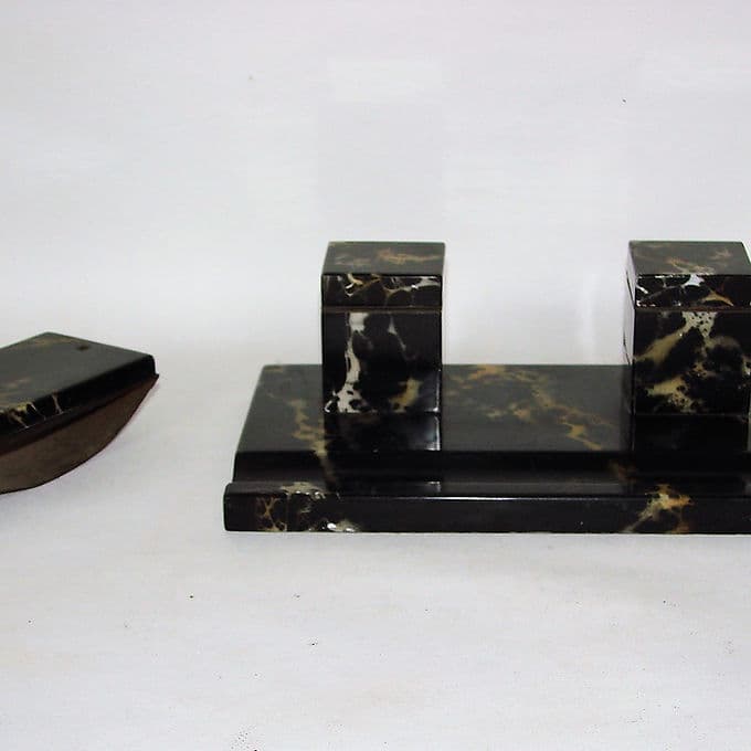 Inkwell Art Deco, black marble, 1940s. - 46380