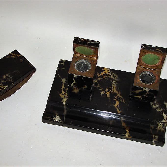 Inkwell Art Deco, black marble, 1940s. - 46379