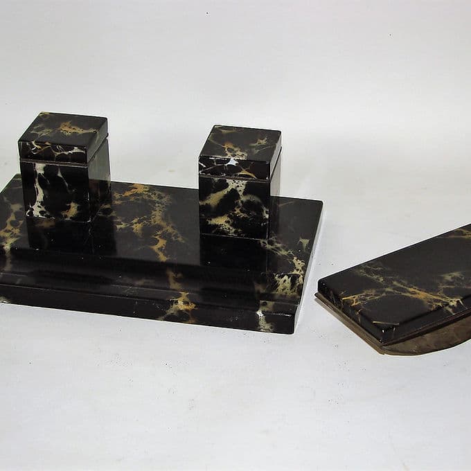 Inkwell Art Deco, black marble, 1940s. - 46377