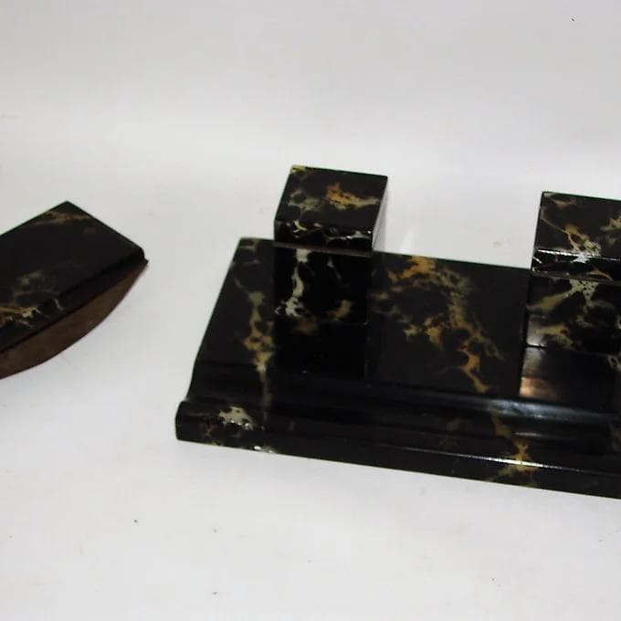 Inkwell Art Deco, black marble, 1940s. - 46381