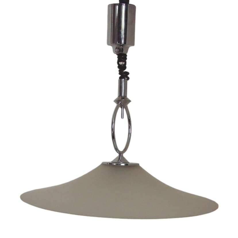 Lampa wisząca Helestra, metal chrom, szkło beżowe, Niemcy, lata 70.