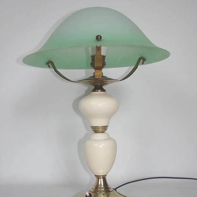 Lampa stołowa art déco, turkusowy, mosiądz, Europa, lata 40. - 46670