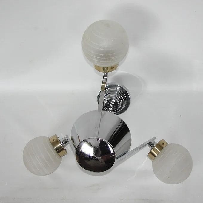 Lampa wisząca Bauhaus, stal chromowana srebrny, szkło matowe, lata 70. - 46660