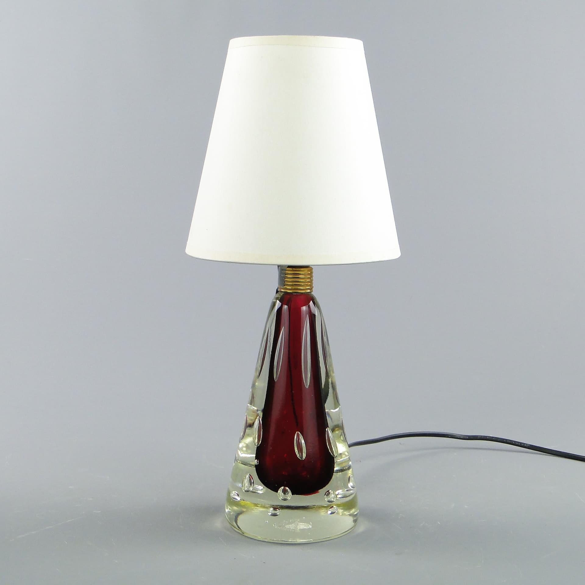 Table lamp, red glass, Val St Lambert, Belgium, 1960s. - 46986