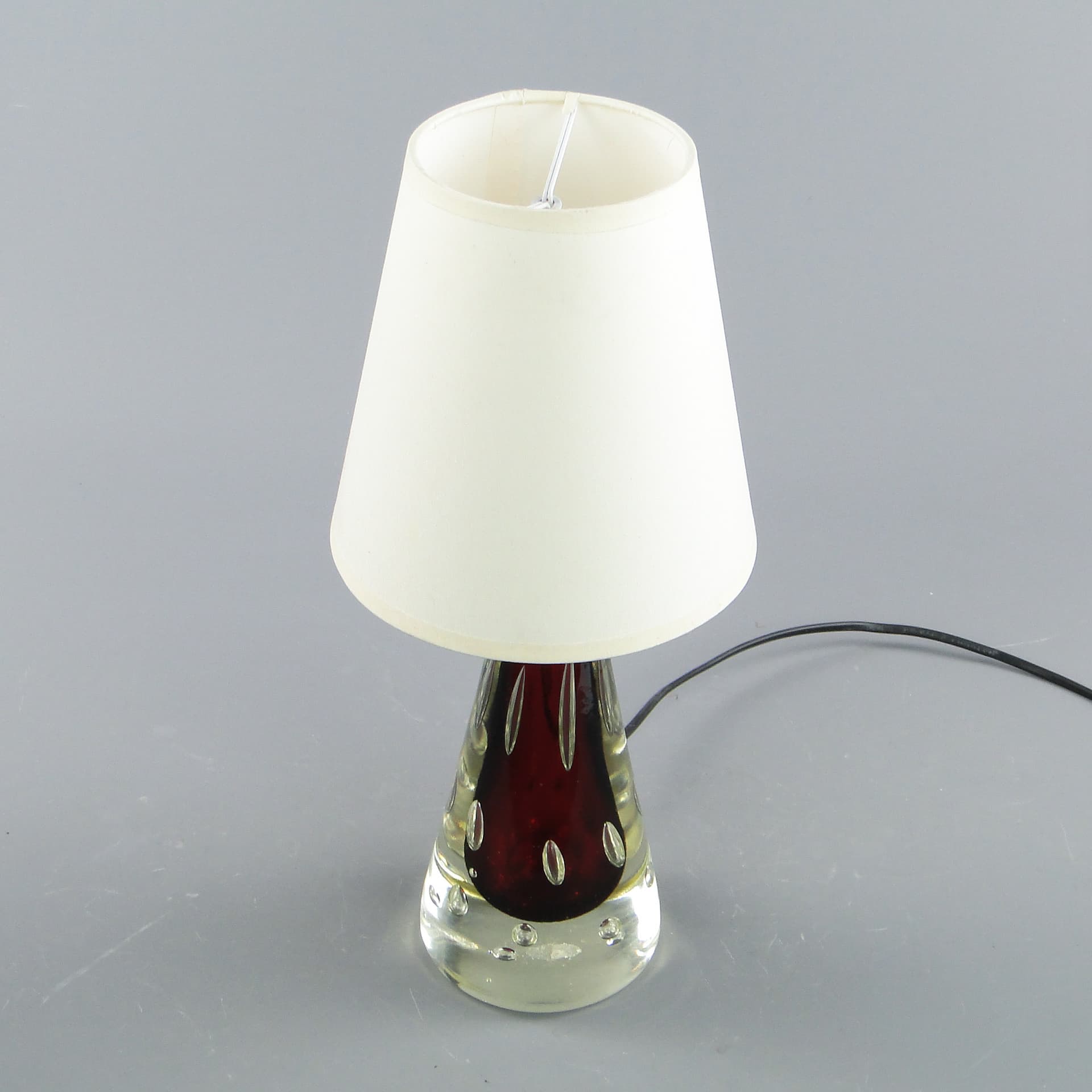 Table lamp, red glass, Val St Lambert, Belgium, 1960s. - 46988