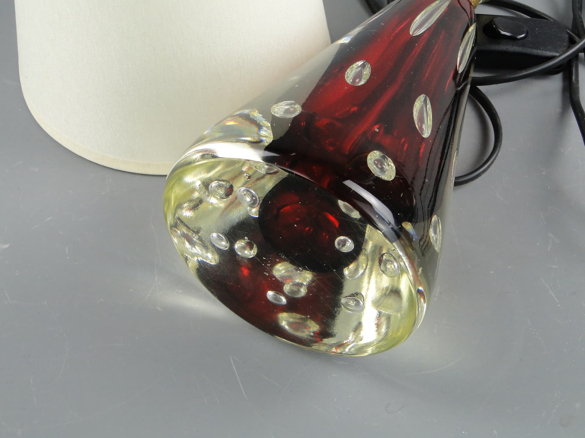 Table lamp, red glass, Val St Lambert, Belgium, 1960s. - 46993
