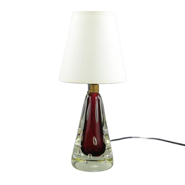 Table lamp, red glass, Val St Lambert, Belgium, 1960s. - DIMENSION