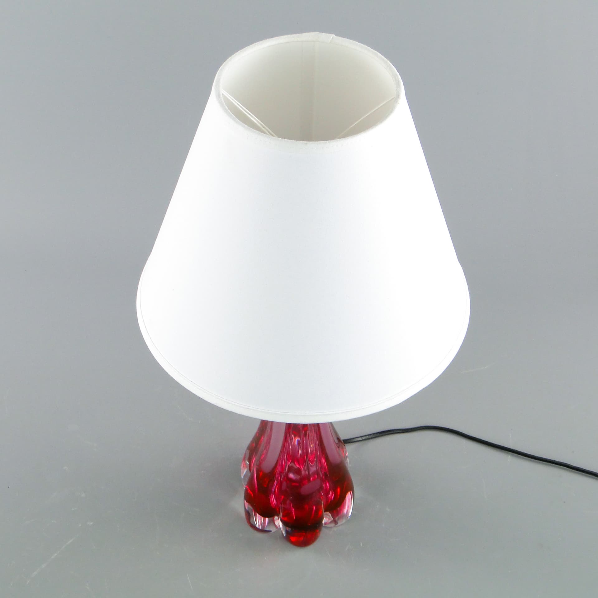 Lampa stołowa, szkło różowy, Val St Lambert, Belgia, lata 60. - 47019