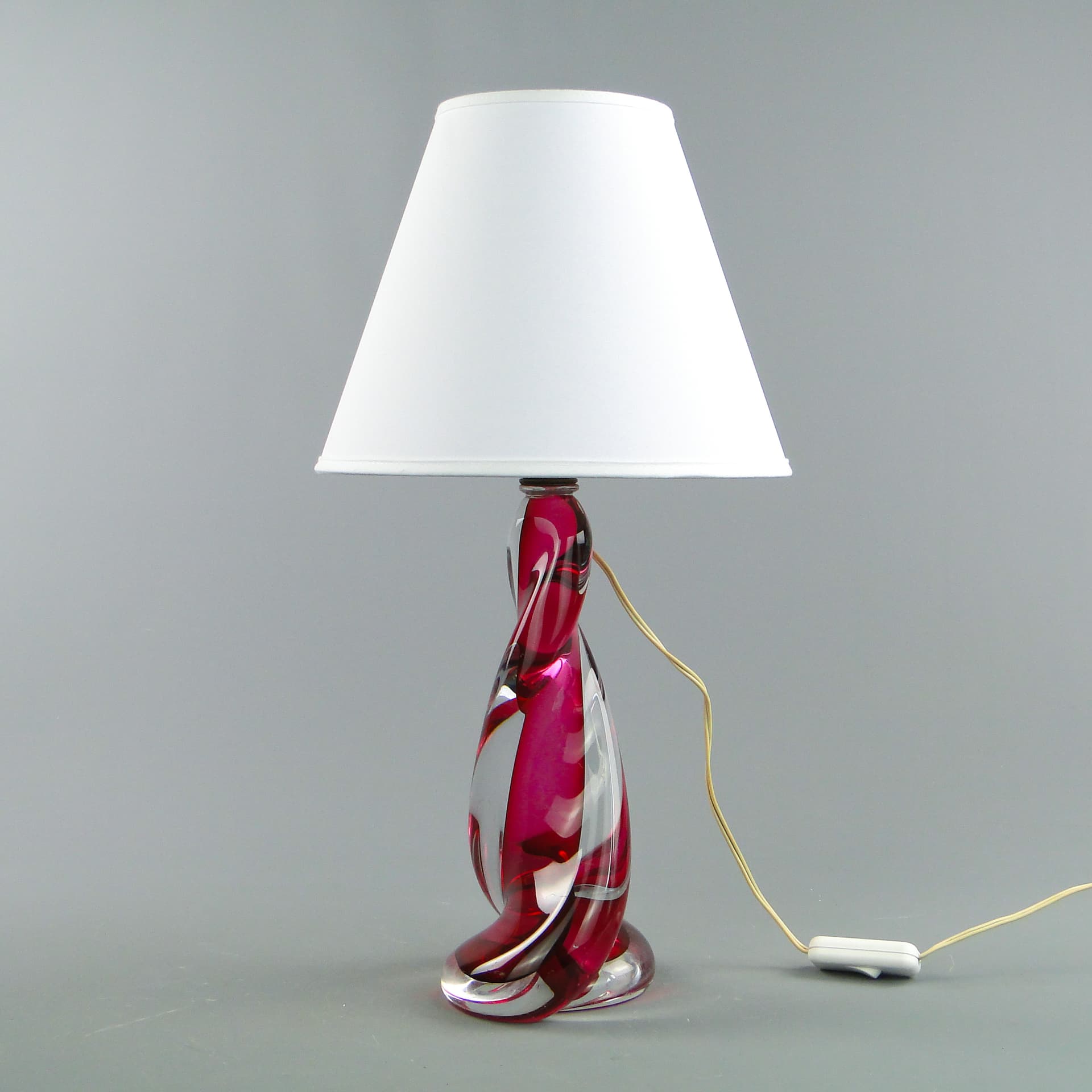 Table lamp, red glass, Val St Lambert, Belgium, 1960s. - 47155