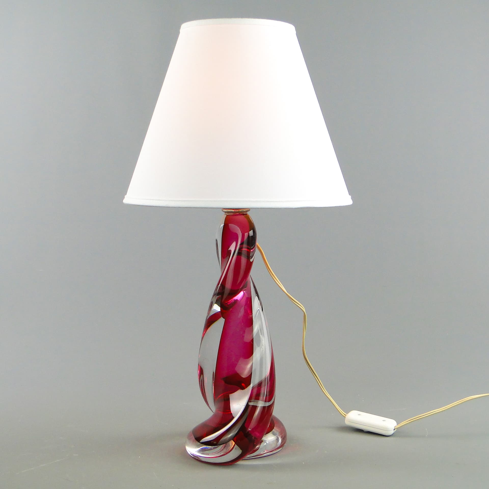 Table lamp, red glass, Val St Lambert, Belgium, 1960s. - 47153