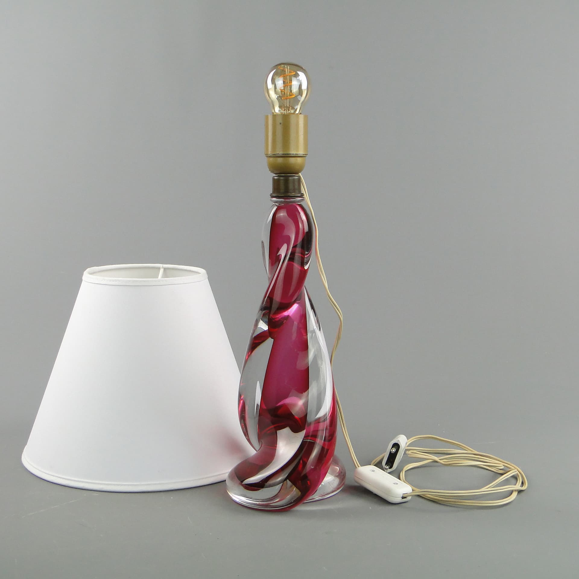 Table lamp, red glass, Val St Lambert, Belgium, 1960s. - 47148