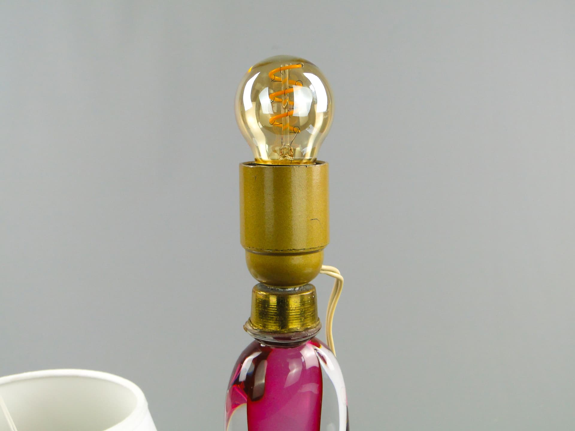 Lampa stołowa, szkło różowy, Val St Lambert, Belgia, lata 60. - 47174