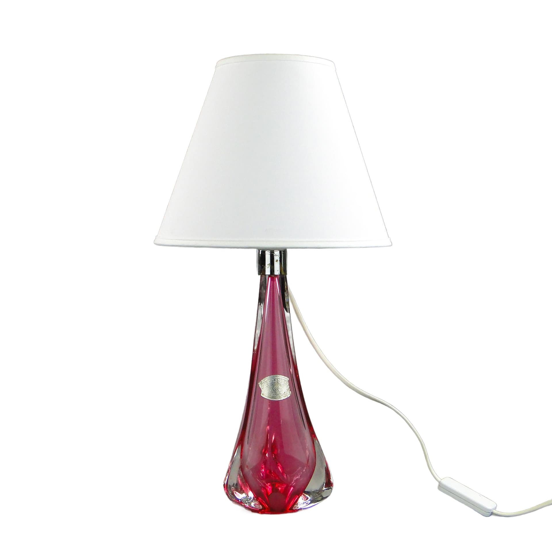 Lampa stołowa, szkło różowy, Val St Lambert, Belgia, lata 60.