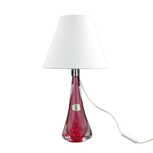 Lampa stołowa, szkło różowy, Val St Lambert, Belgia, lata 60. - WYMIARY