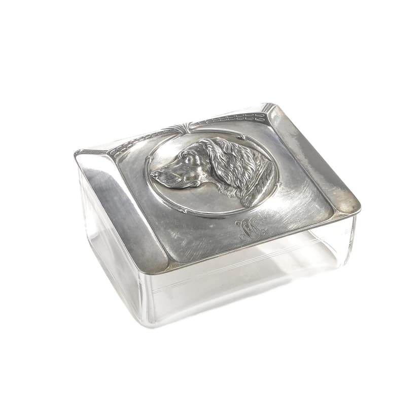 Kaseta gabinetowa Art Nouveau, kryształ transparentny, cyna platerowana, WMF, Niemcy, początek XX w.