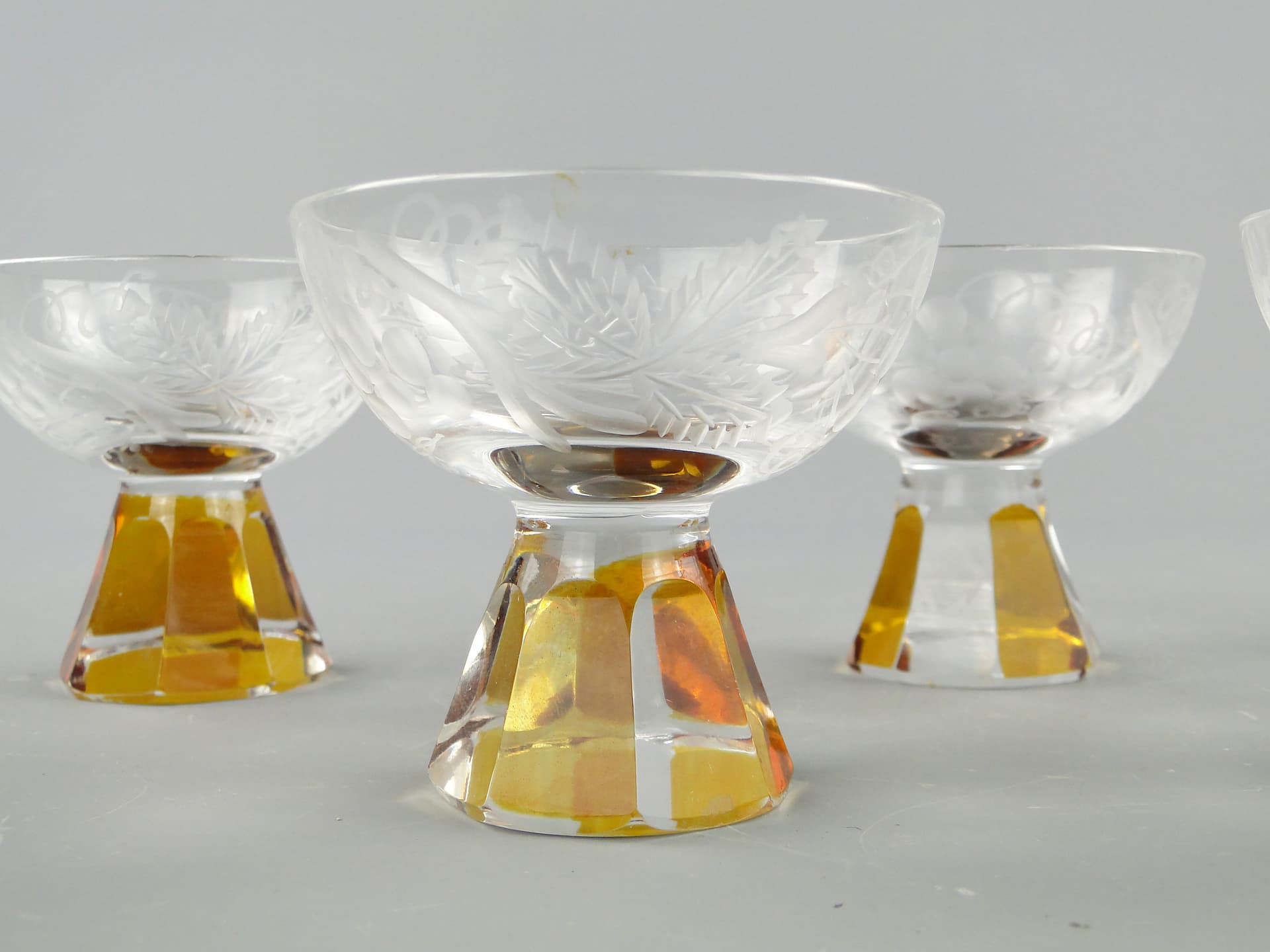 Set of Art Deco glasses, yellow crystal glass, Poland, 1930s. - 47559
