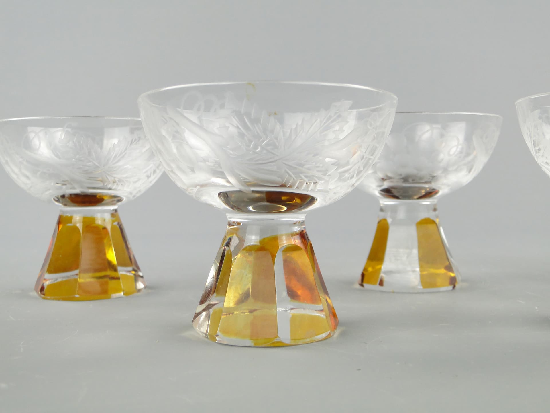 Set of Art Deco glasses, yellow crystal glass, Poland, 1930s. - 47558