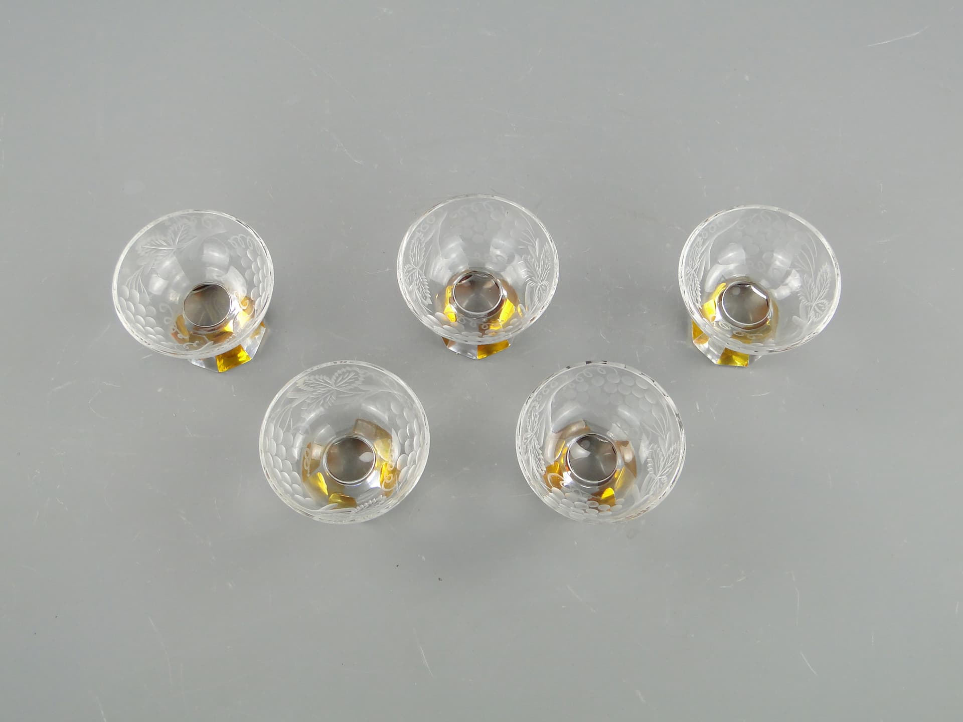 Set of Art Deco glasses, yellow crystal glass, Poland, 1930s. - 47556