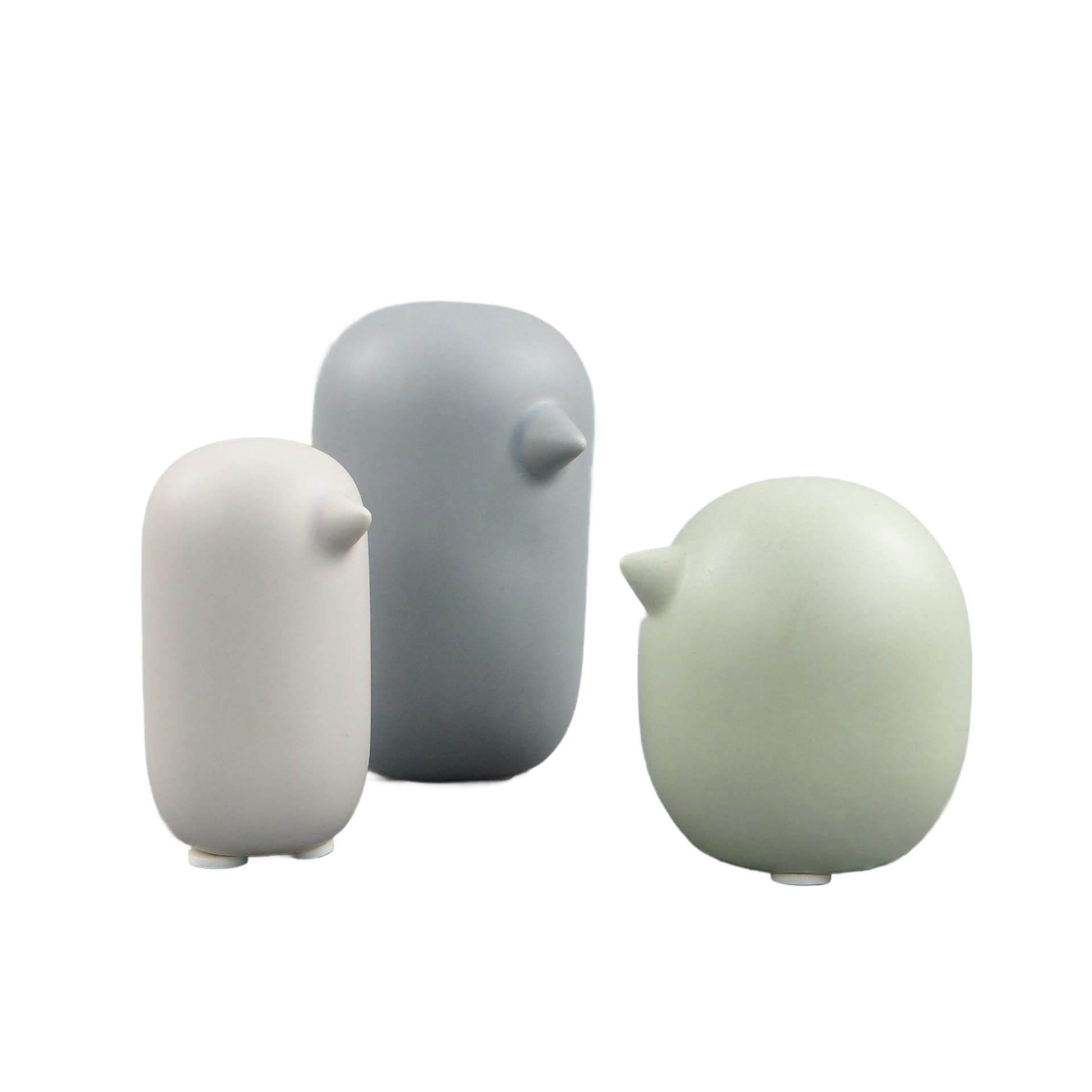 Set of Three Bird Figurines, grey ceramics, Scandinavia, 21st c.