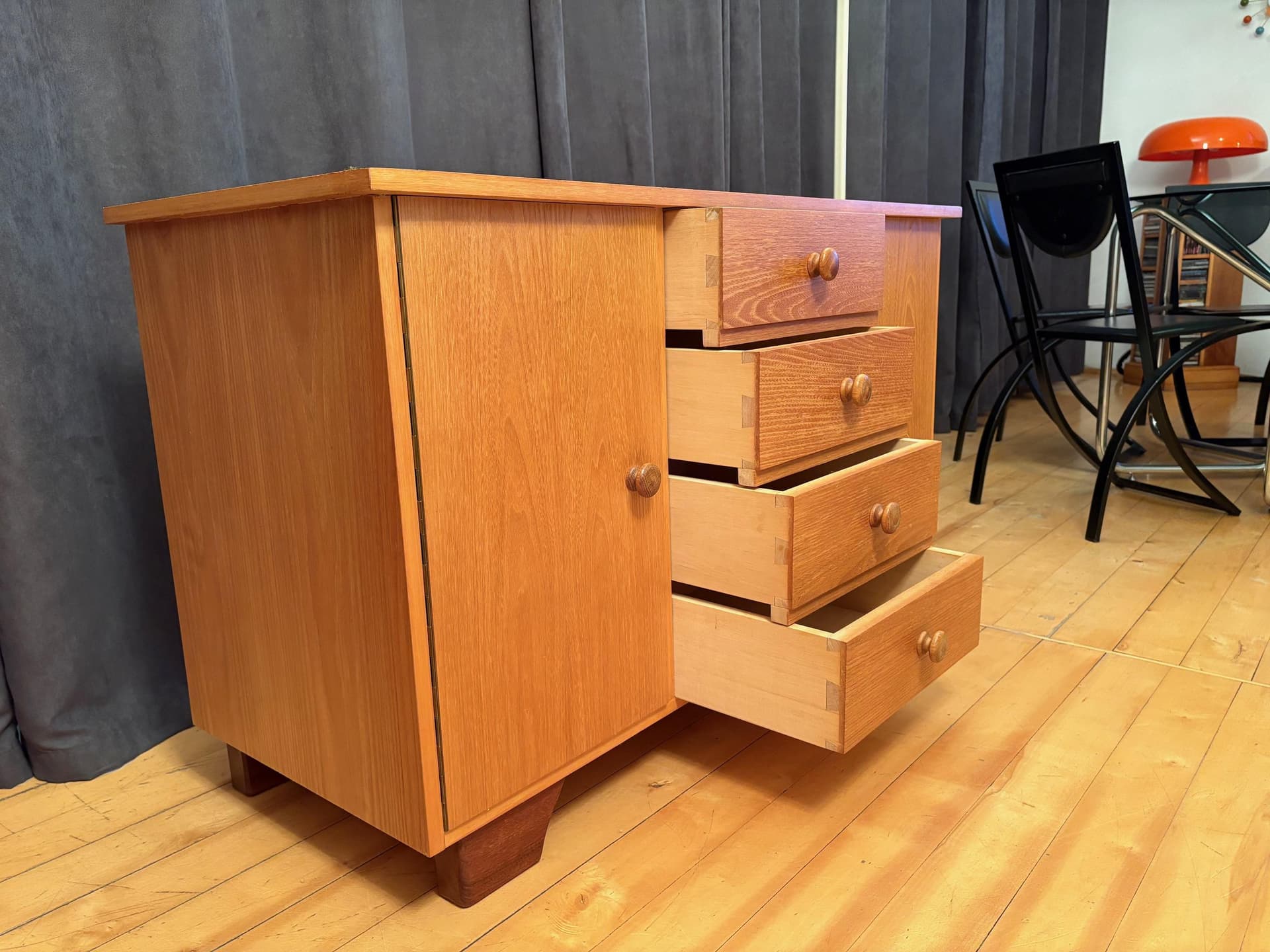 Sideboard, jasnobrązowy, buk, Niemcy, lata 60. - 79789