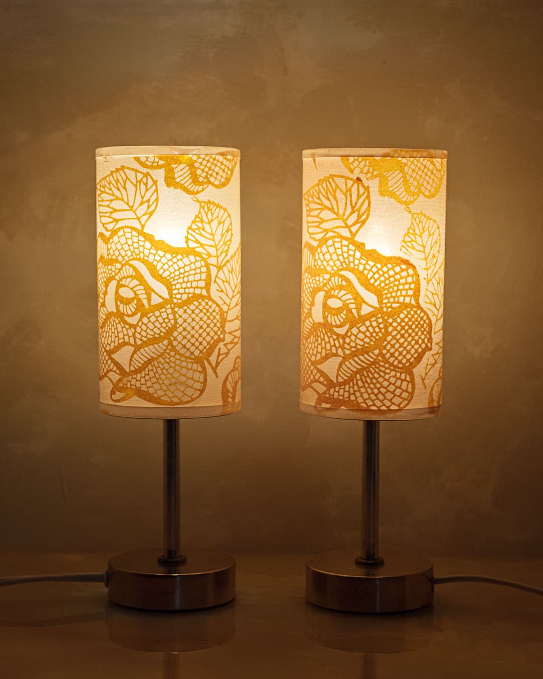 Para lampek nocnych, żółty, metal, Niemcy, lata 60. - 50873