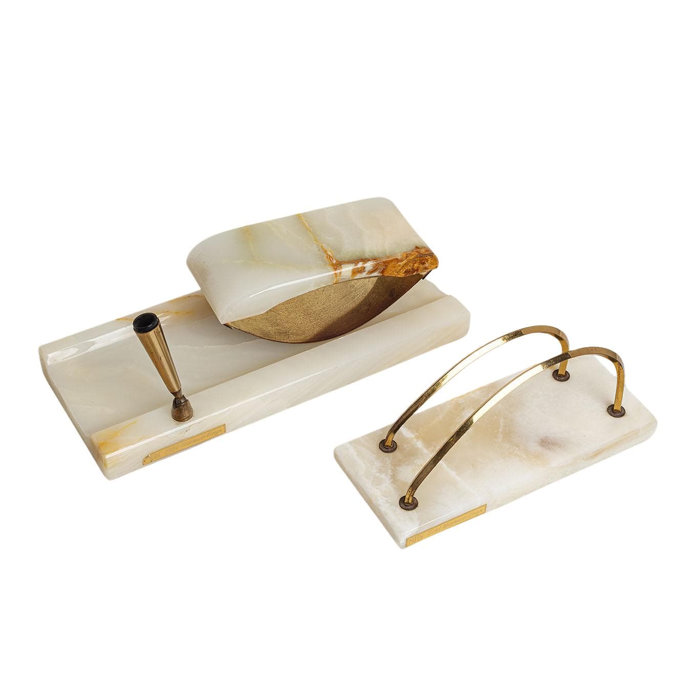 Desk set, ivory onyx, brass, Italy, 1970s.