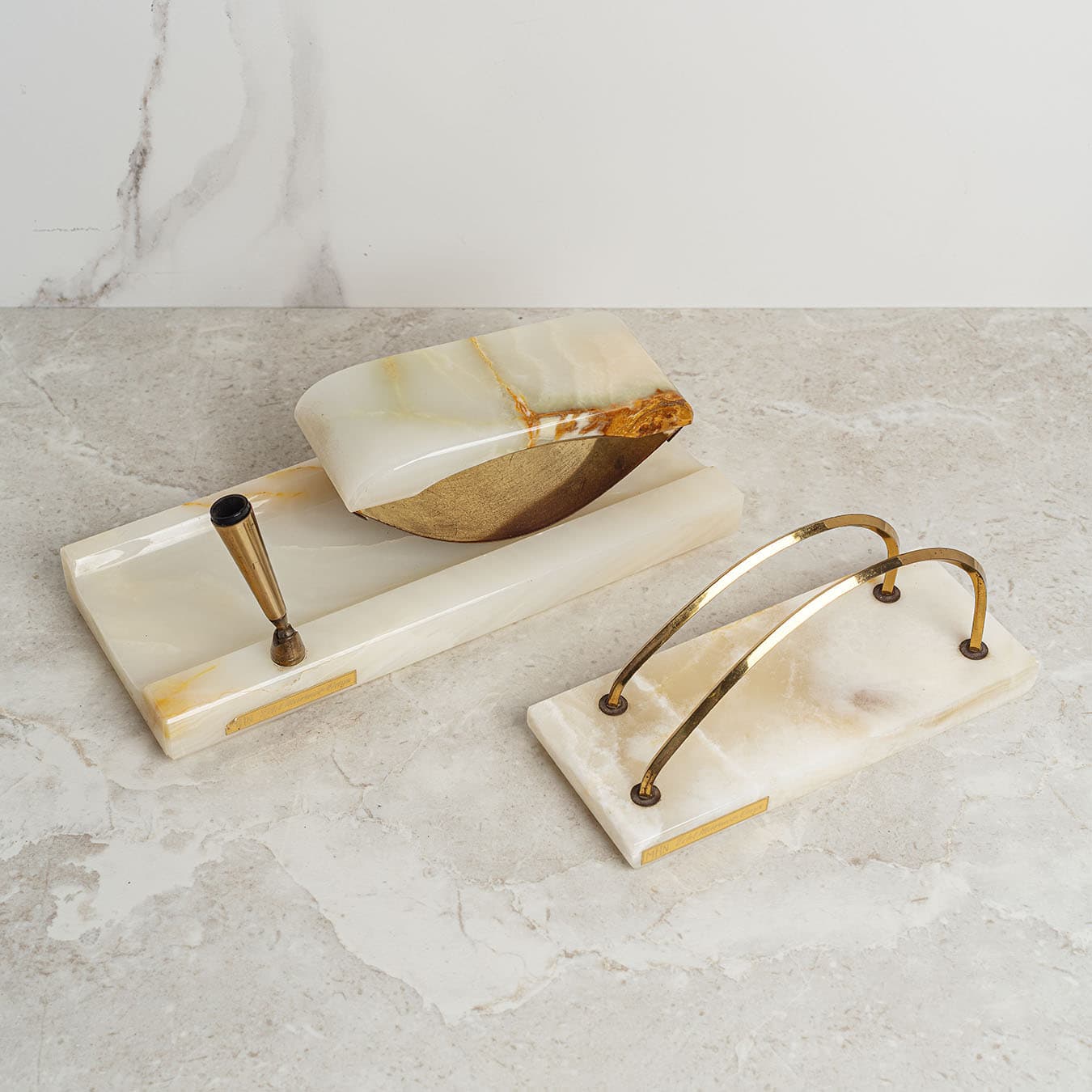 Desk set, ivory onyx, brass, Italy, 1970s. - 50925