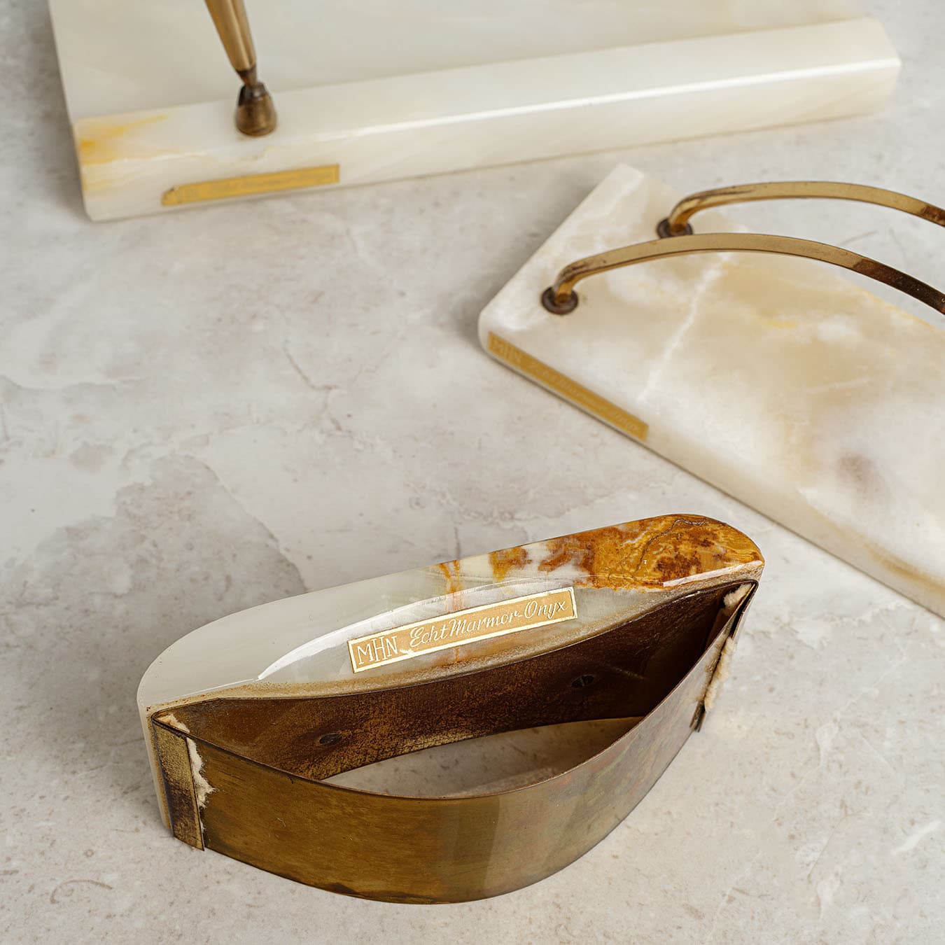 Desk set, ivory onyx, brass, Italy, 1970s. - 50927