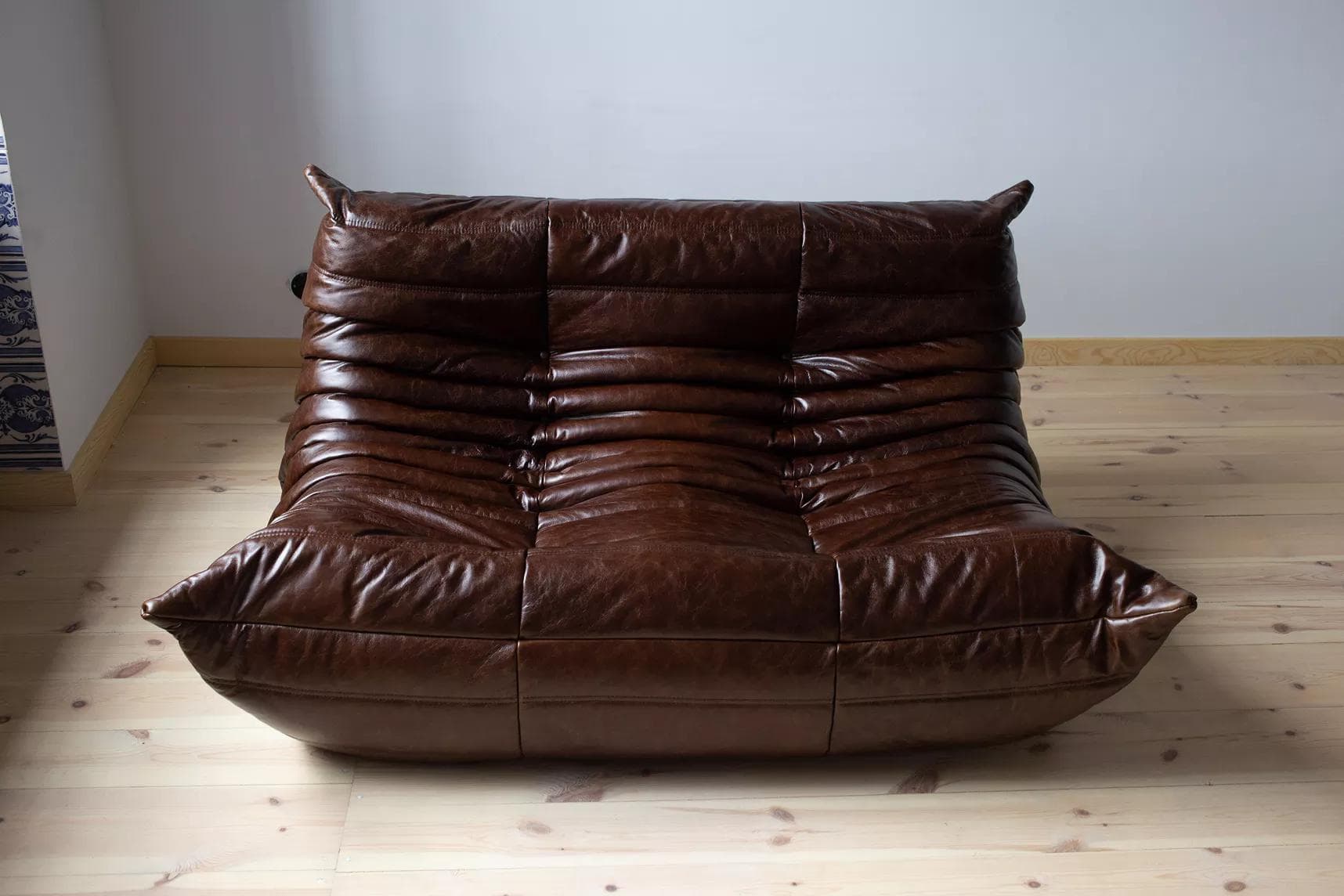 Sofa Togo dwuosobowa, skóra brązowa dark shiny - 51248