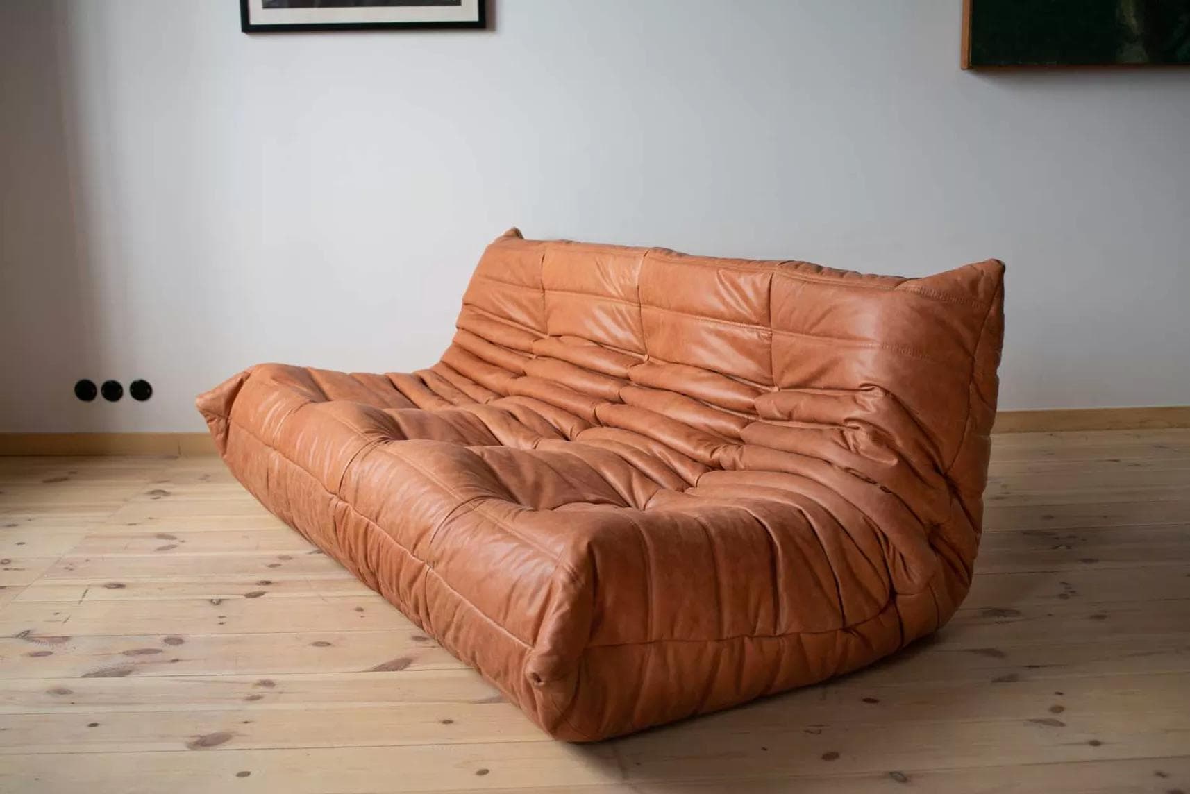 Sofa Togo trzyosobowa, skóra brązowa peach - 52242