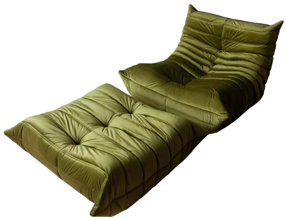 Fotel wypoczynkowy Togo z podnóżkiem, velvet zielony oliwka