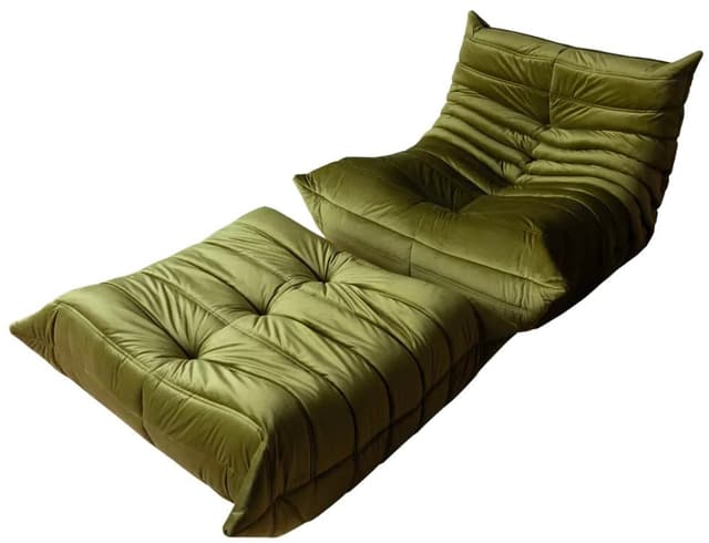 Fotel wypoczynkowy Togo z podnóżkiem, velvet zielony oliwka - WYMIARY