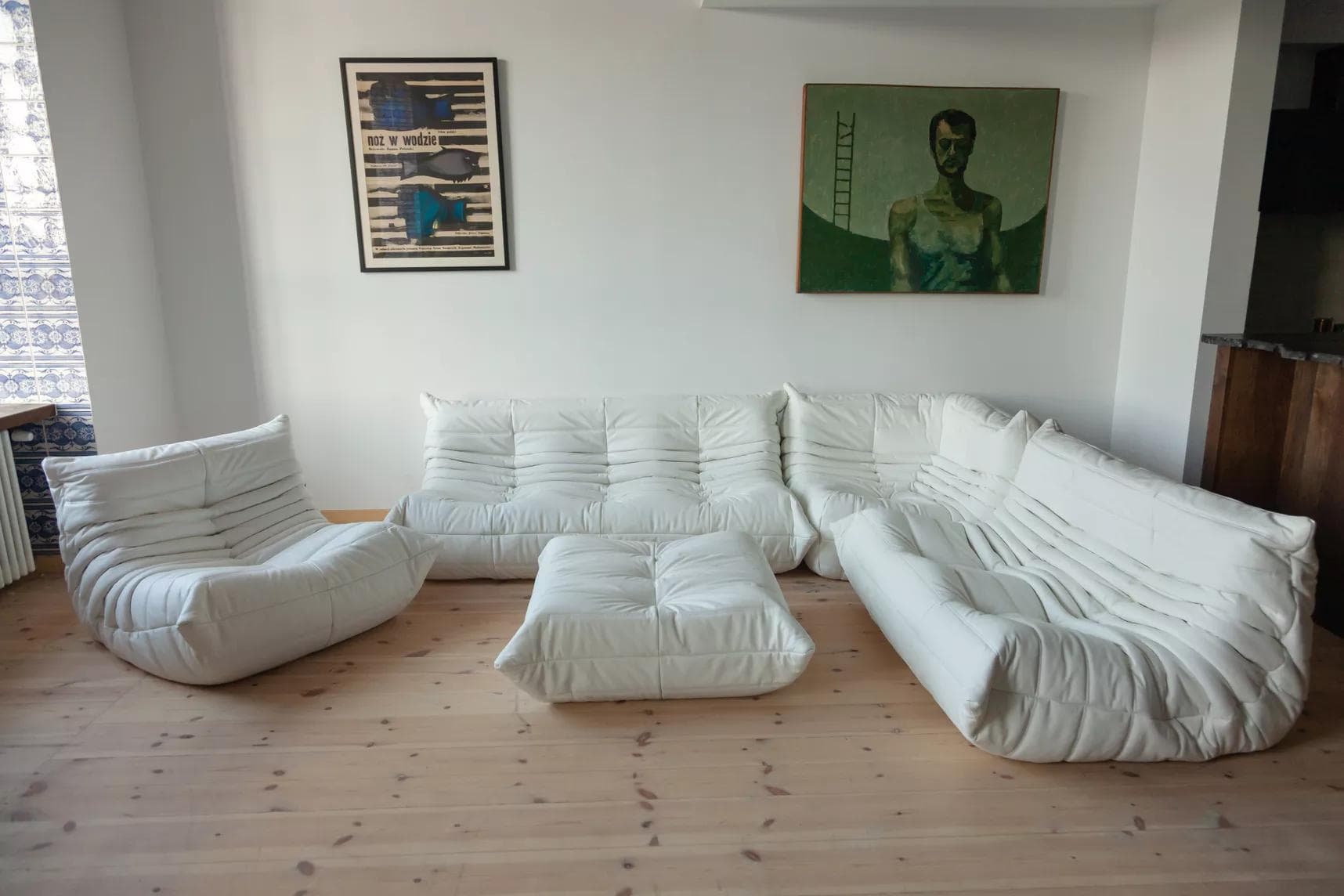 Zestaw wypoczynkowy Togo 5 części, skóra biała madras - 52100