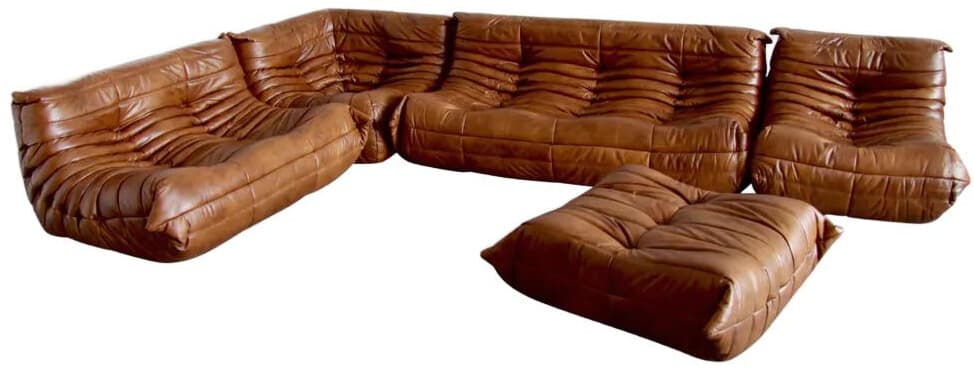 Zestaw wypoczynkowy Togo 5 części, skóra brązowa shine antique