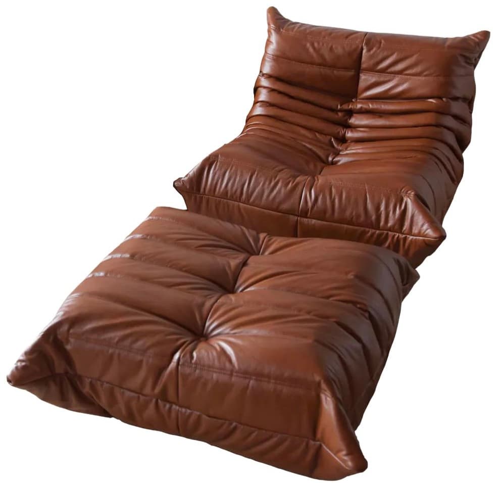 Fotel wypoczynkowy Togo z podnóżkiem, skóra brązowa whisky