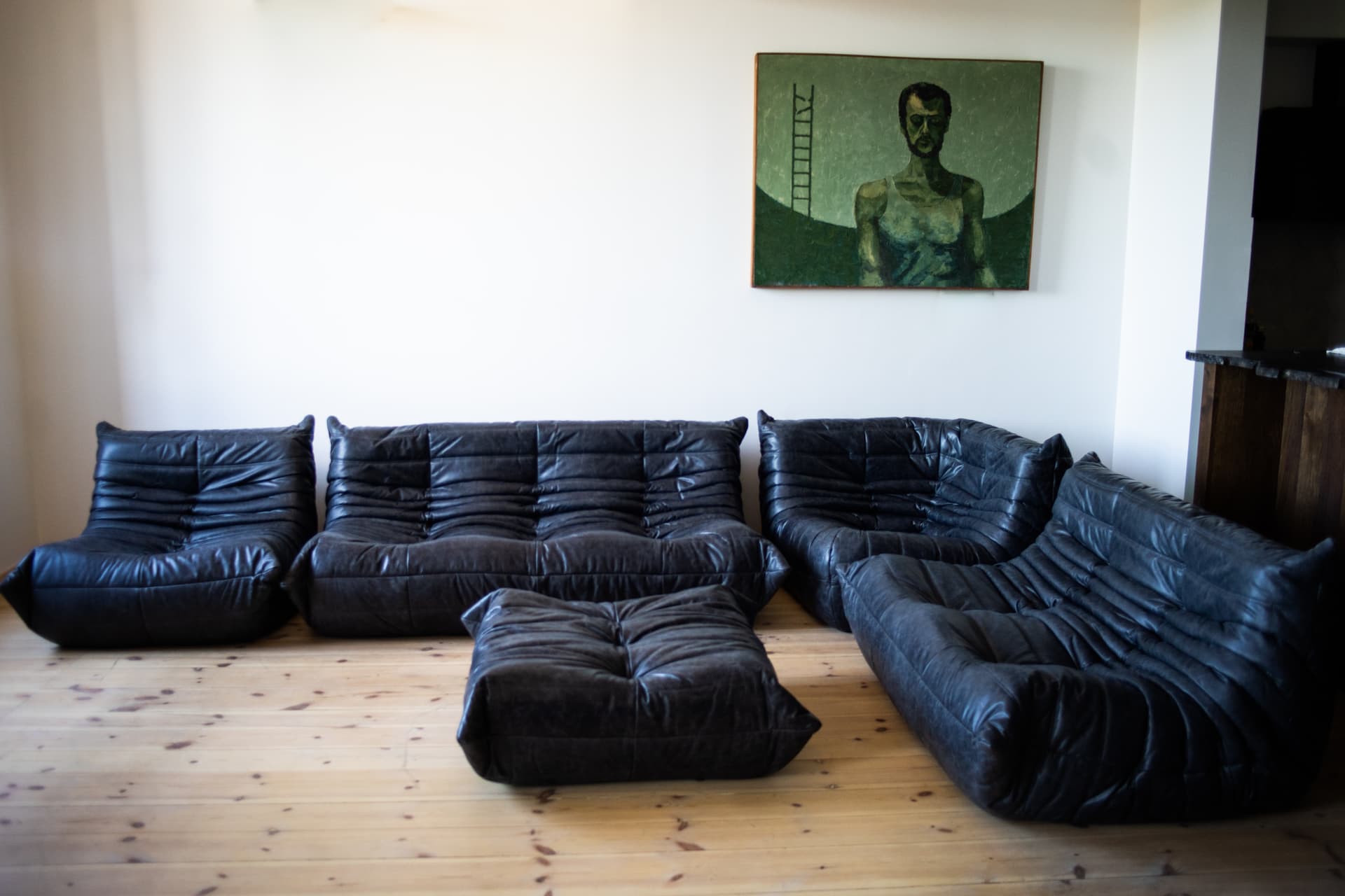 Zestaw wypoczynkowy Togo 5 części, skóra czarna dubai - 165057