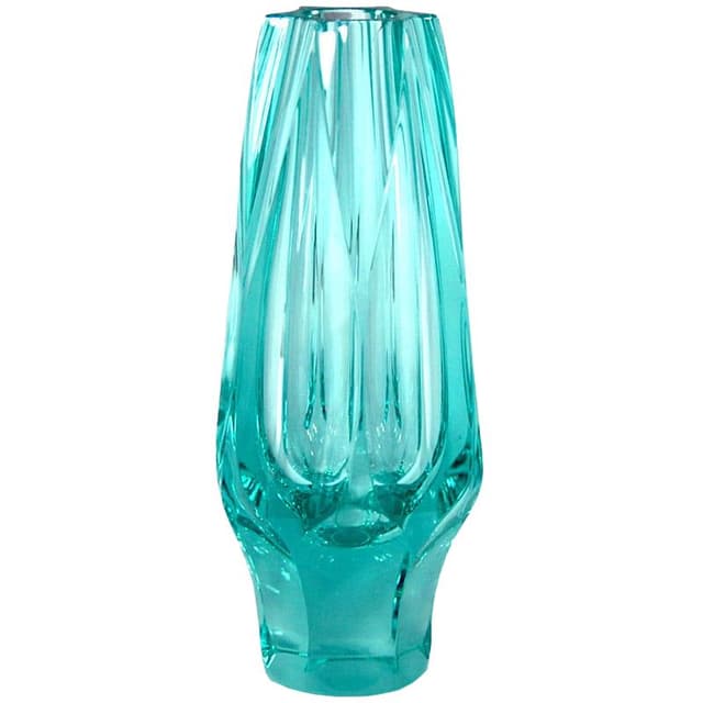 Turkusowy wazon ze szkła kryształowego, dla Moser, Czechosłowacja, lata 50. - WYMIARY
