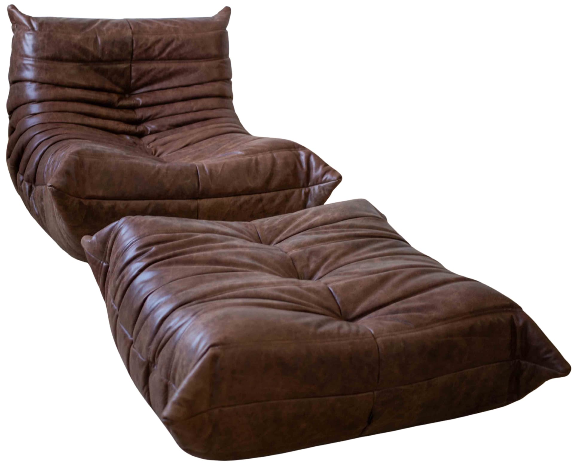 Fotel wypoczynkowy Togo z podnóżkiem, skóra brązowa kasztanowa