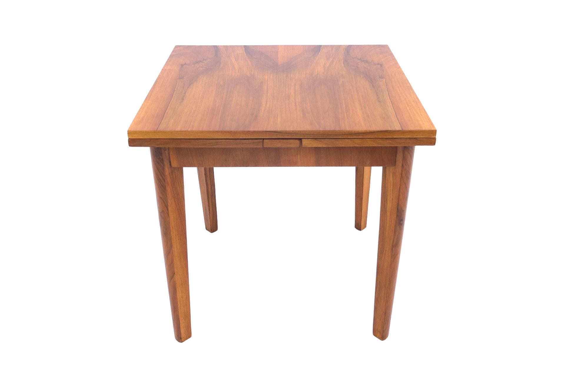 Walnut Square Art Deco Table, Poland, 1940s