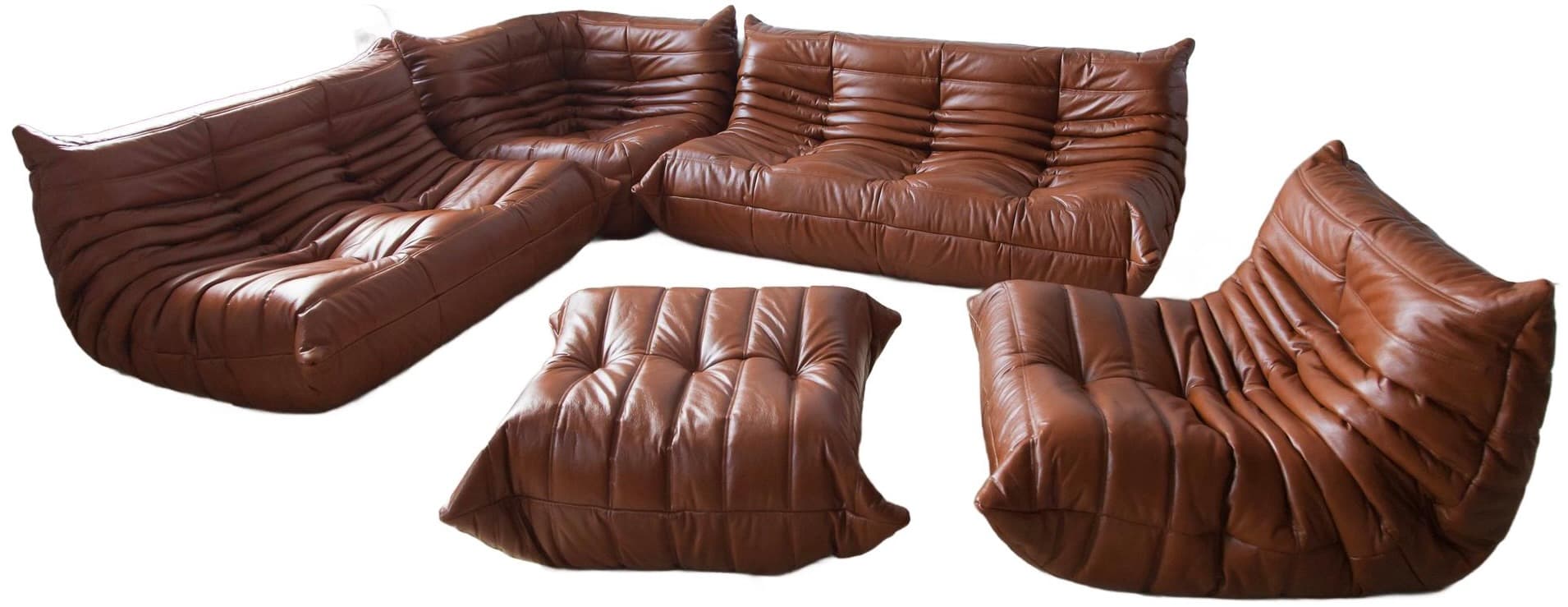 Zestaw wypoczynkowy Togo 5 części, skóra brązowa whisky