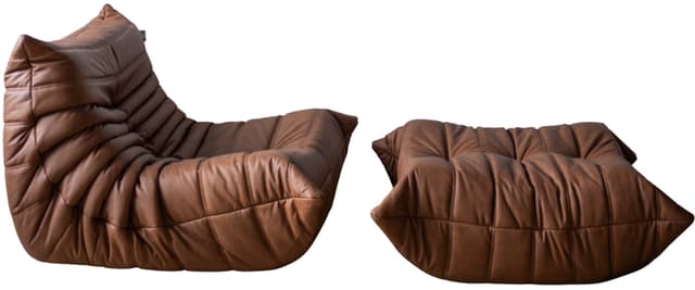 Fotel wypoczynkowy Togo z podnóżkiem, skóra brązowa folk - WYMIARY