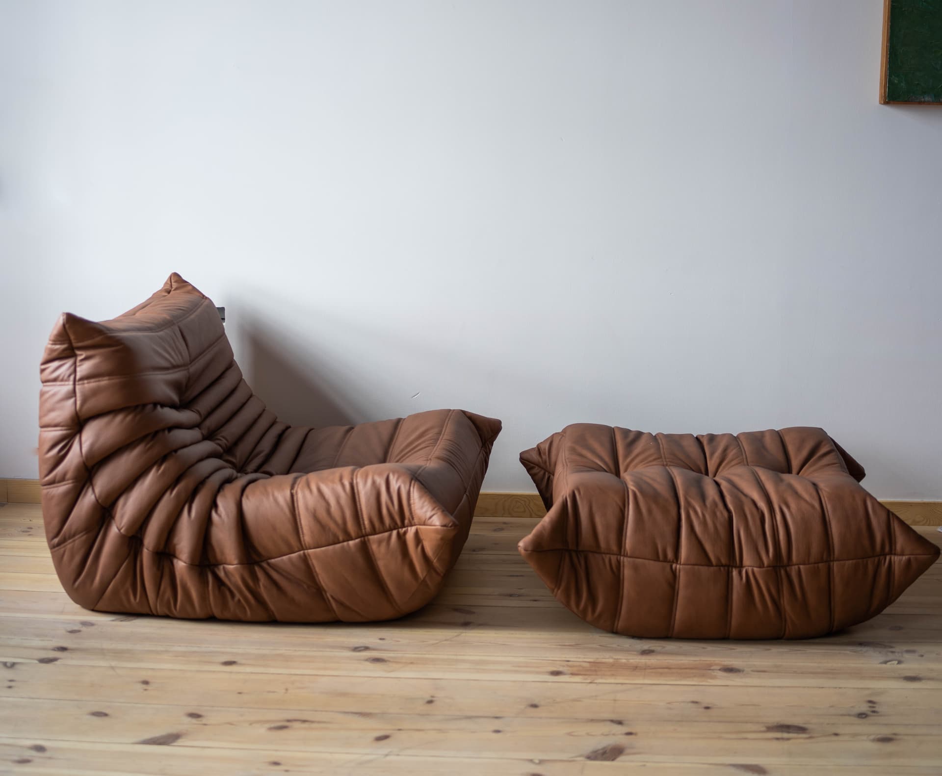 Fotel wypoczynkowy Togo z podnóżkiem, skóra brązowa folk - 165478